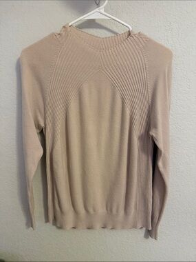 Beige Ribbed Detail Long Sleeve Sweater